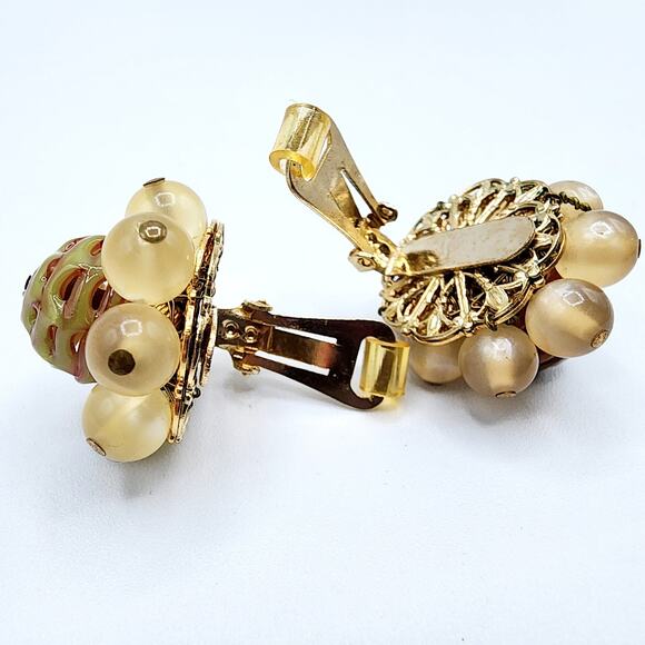 Hobé Vintage Bead Cluster Earrings Lucite & Lampwork Glass - Picture 5 of 6